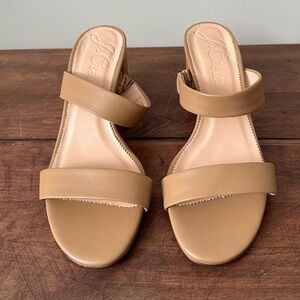 J. Crew Lucie double-strap block-heel sandal in light caramel